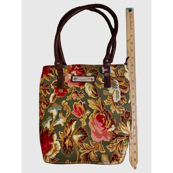 Longaberger Majolica Small Green Floral Tapestry shoulder handbag Brown handles - Picture 6 of 6